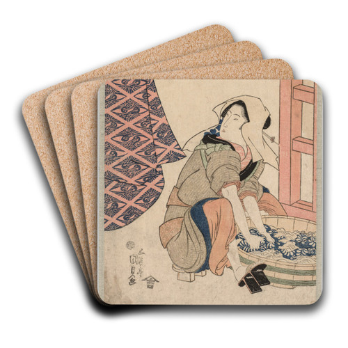 Seated Woman Washing Clothes in a Wooden Tub by Utagawa Kunisada (Toyokuni III) Art Drink Coaster set