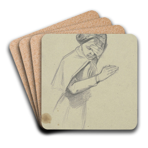 Angelehntes Mdchen, die Hand vor dem Gesicht by Jakob Becker Art Drink Coaster set