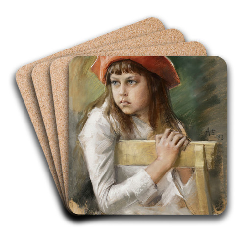 Portrait of the Artist's Sister Berta Edelfelt by Albert Edelfelt Art Drink Coaster set