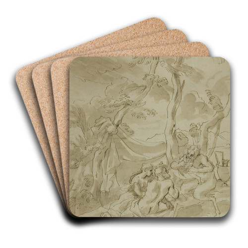 Bacchanale, with Satyr Playing Reeds by Circle of Bartolomeo Biscaino Art Drink Coaster set