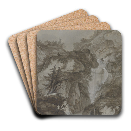 Gebirgsschlucht mit Wasserfall, angeblich der Handeckfall im Halital by Johann Heinrich West Art Drink Coaster set