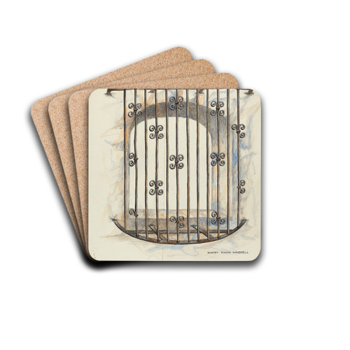 Iron Grille at Window by Harry Mann Waddell Drink Coasters - set of 4 Iron Grille at Window by Harry Mann Waddell Drink Coasters - set of 4
