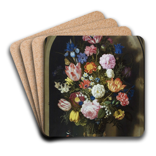 Bouquet Of Flowers In A Stone Niche by Ambrosius Bosschaert the Elder Art Drink Coaster set