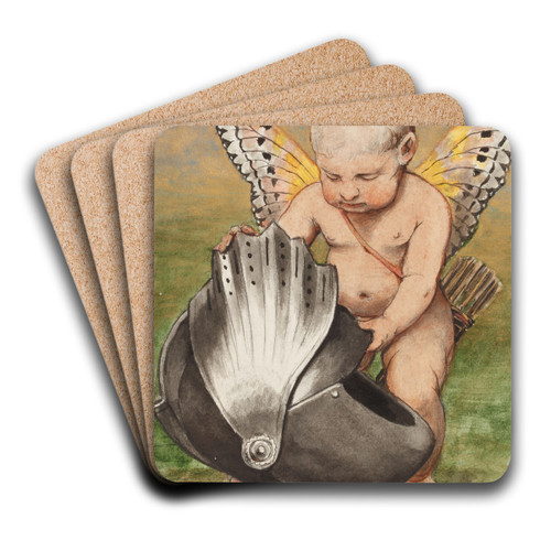 Cherub with Helmet by Hans Thoma Art Drink Coaster set