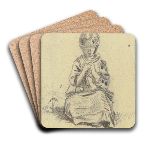 Sitzendes strickendes Mdchen von vorne by Jakob Frchtegott Dielmann Art Drink Coaster set Sitzendes strickendes Mdchen von vorne by Jakob Frchtegott Dielmann Art Drink Coaster set