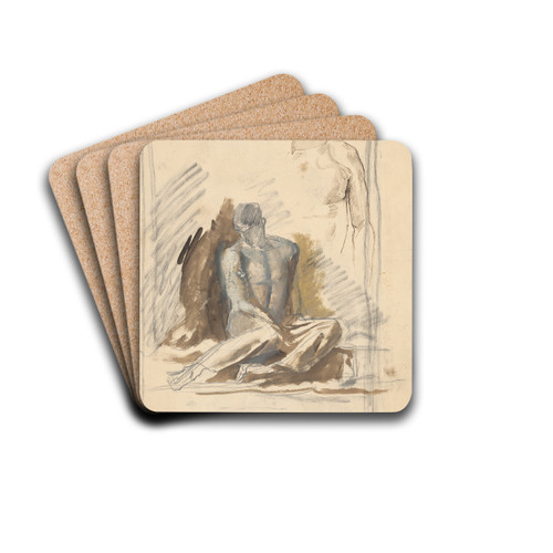 A study of a seated figure of a man by Ladislav Mednynszky Drink Coasters - set of 4