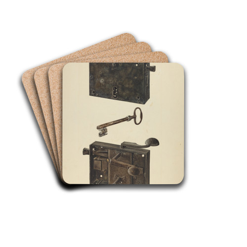 Zoar Lock w- Key by Angelo Bulone Drink Coasters - set of 4 Zoar Lock w- Key by Angelo Bulone Drink Coasters - set of 4