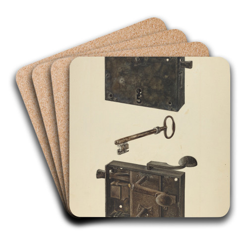Zoar Lock w- Key by Angelo Bulone Art Drink Coaster set Zoar Lock w- Key by Angelo Bulone Art Drink Coaster set