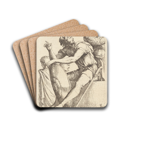 Seated Soldier with Shield and Two Other Figures by Salvator Rosa Drink Coasters - set of 4
