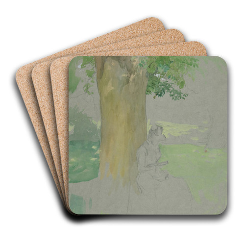 Woman seated beneath a tree,reading by Edwin Austin Abbey Art Drink Coaster set