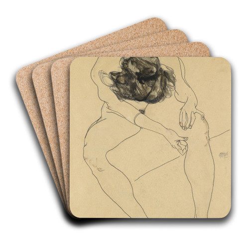 Sitzender weiblicher Akt von oben gesehen by Egon Schiele Art Drink Coaster set Sitzender weiblicher Akt von oben gesehen by Egon Schiele Art Drink Coaster set