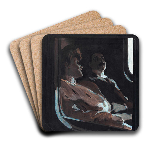 In der Kutsche by Ferdinand Freiherr von Reznicek Art Drink Coaster set In der Kutsche by Ferdinand Freiherr von Reznicek Art Drink Coaster set