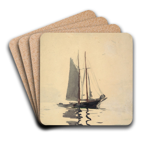 Two-masted Schooner with Dory by Winslow Homer Art Drink Coaster set Two-masted Schooner with Dory by Winslow Homer Art Drink Coaster set