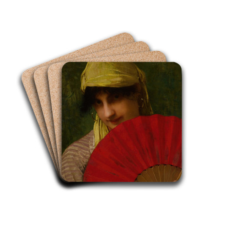 The Red Fan by Jules Joseph Lefebvre Drink Coasters - set of 4 The Red Fan by Jules Joseph Lefebvre Drink Coasters - set of 4