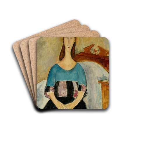 Portrait of Jeanne Hebuterne, Seated by Amedeo Modigliani Drink Coasters - set of 4