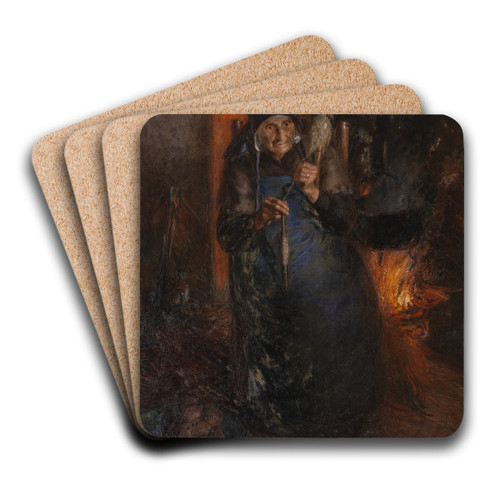 Old Woman Spinning by Ernst Josephson Art Drink Coaster set