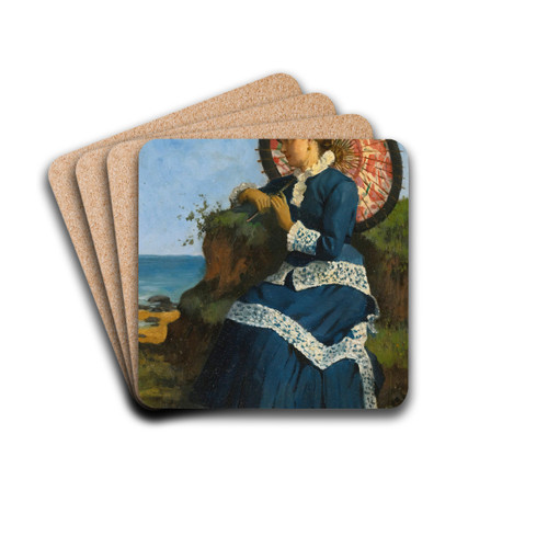Anelegant lady by the shore with a pink parasol by Albert-Auguste Fouri Drink Coasters - set of 4 Anelegant lady by the shore with a pink parasol by Albert-Auguste Fouri Drink Coasters - set of 4