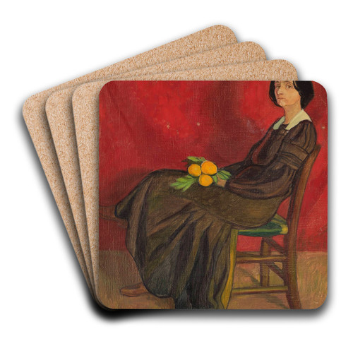 Portrait of a woman with flowers by Jan Rembowski Art Drink Coaster set