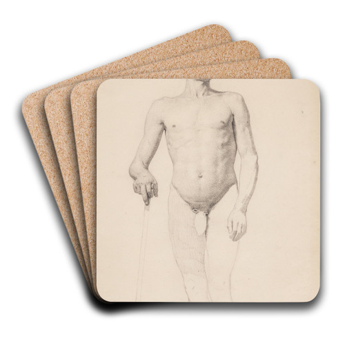 Stende mandlig akademimodel, benene kun konturerede by Christen Kbke Art Drink Coaster set