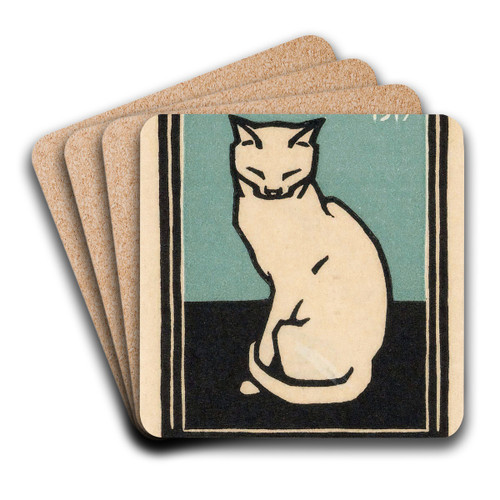 Zittende kat met gesloten ogen by Julie de Graag Art Drink Coaster set Zittende kat met gesloten ogen by Julie de Graag Art Drink Coaster set