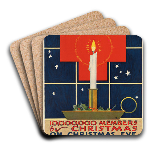 10,000,000 members by Christmas. On Christmas Eve a candle in every window and Red Cross members in every home by Charles Buckles Falls Art Drink Coaster set