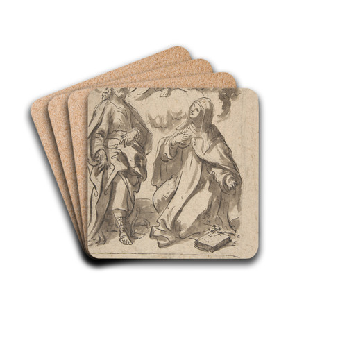 A Male and a Female Saint Adoring the Virgin and Child in Glory by Francesco di Maria Drink Coasters - set of 4