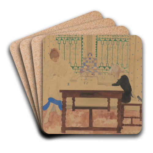 Vrouw met kind lezend aan tafel by Lon Spilliaert Art Drink Coaster set Vrouw met kind lezend aan tafel by Lon Spilliaert Art Drink Coaster set
