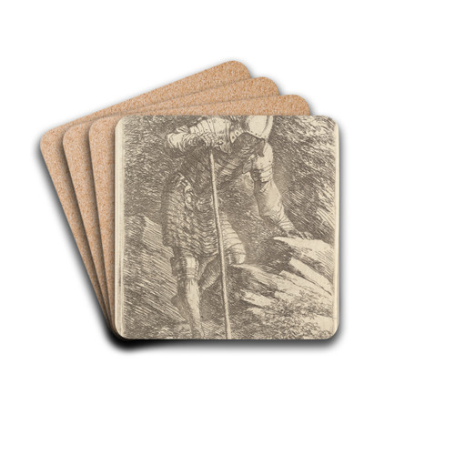 Soldier in Helmet and Armor Regarding a Stream by Salvator Rosa Drink Coasters - set of 4