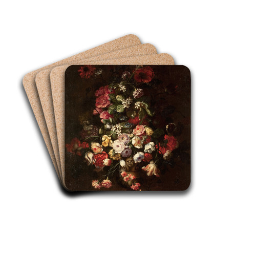 Elaborate Floral Bouquet in Footed Vase by School of Bartolomeo Bimbi Drink Coasters - set of 4 Elaborate Floral Bouquet in Footed Vase by School of Bartolomeo Bimbi Drink Coasters - set of 4