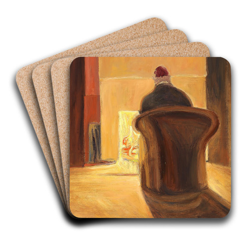 Holger Drachmann ved Kaminen, Skagen by Michael Ancher Art Drink Coaster set