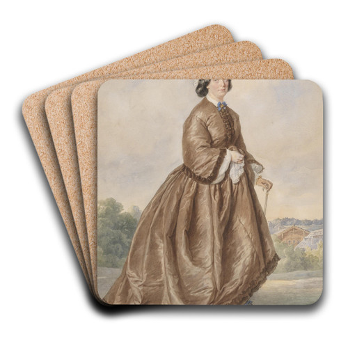 Bildnis einer Dame vom Lande in braunem Kleid by Josef Kriehuber Art Drink Coaster set