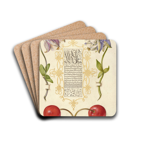European Columbines and Sweet Cherry by Joris Hoefnagel Drink Coasters - set of 4