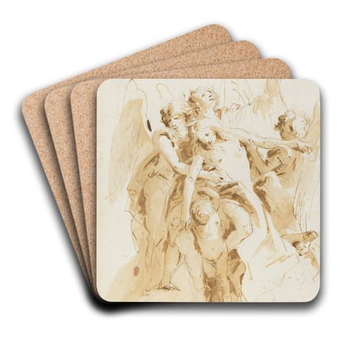 Saint Mary Magdalene Lifted by Angels by Giovanni Battista Tiepolo Art Drink Coaster set