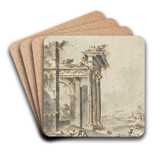 Capriccio of Classical Ruins on a Shore by Giacomo Guardi Art Drink Coaster set