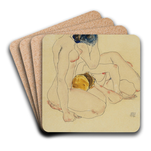 Zwei Freundinnen (Two Friends) by Egon Schiele Art Drink Coaster set