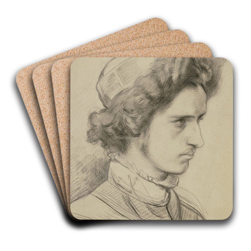 Junger Mann mit Federhut im Dreiviertelprofil by Jakob Becker Art Drink Coaster set