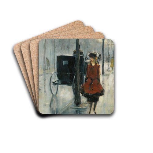 Strassenszene Mit Frau, Berlin(Street Scene With Woman, Berlin) by Lesser Ury Drink Coasters - set of 4 Strassenszene Mit Frau, Berlin(Street Scene With Woman, Berlin) by Lesser Ury Drink Coasters - set of 4