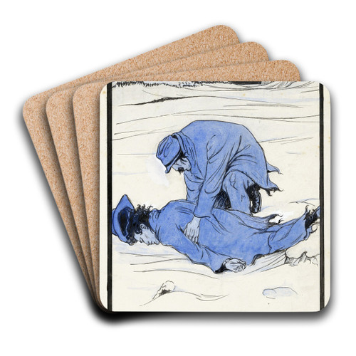 Joost ligt bewusteloos in de sneeuw by Anny Leusink Art Drink Coaster set Joost ligt bewusteloos in de sneeuw by Anny Leusink Art Drink Coaster set
