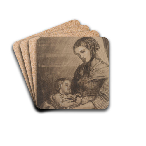 Kvinne med sovende barn by Adolph Tidemand Drink Coasters - set of 4