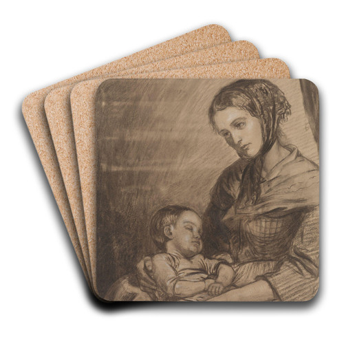 Kvinne med sovende barn by Adolph Tidemand Art Drink Coaster set