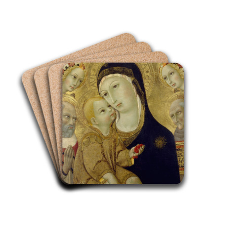 Virgin and Child with Saints Jerome and Bernardino of Siena and Six Angels by Sano di Pietro Drink Coasters - set of 4