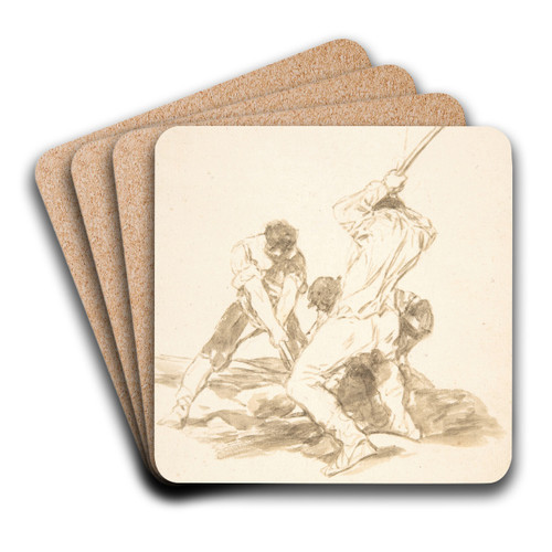 Three men digging by Francisco de Goya Art Drink Coaster set