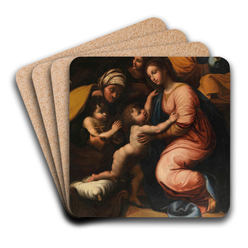 The Holy Family with Saint Elizabeth, the Infant John and two Angels by Follower of Raphael Art Drink Coaster set