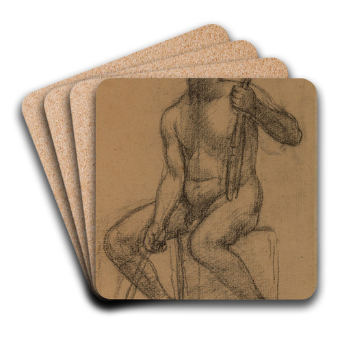 Homme nu assis, tenant un violon et un archet by Pierre Puvis de Chavannes Art Drink Coaster set