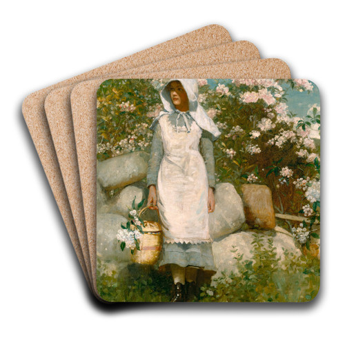 Girl and Laurel by Winslow Homer Art Drink Coaster set Girl and Laurel by Winslow Homer Art Drink Coaster set