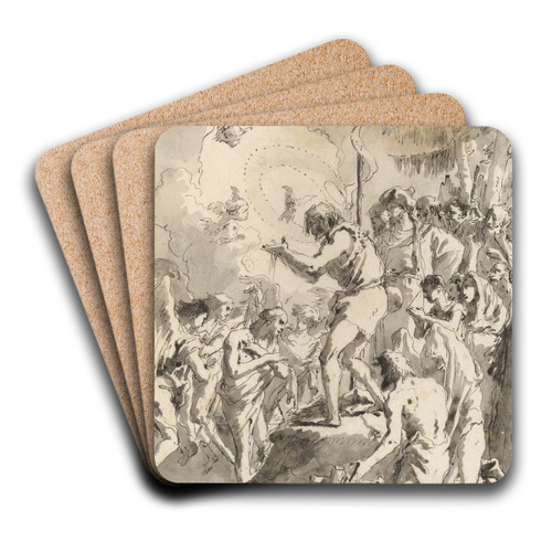 The Baptism of Christ (with Three Angels Attending Him) by Giovanni Domenico Tiepolo Art Drink Coaster set