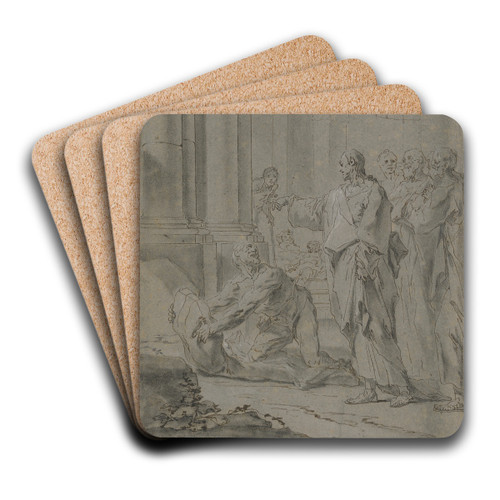 Christus heilt den Lahmen; Christus mit den Jngern steht in einem Sulenhof, vor ihm erhebt sich der Lahme von seinem Lager by Paul Troger Art Drink Coaster set Christus heilt den Lahmen; Christus mit den Jngern steht in einem Sulenhof, vor ihm erhebt sich der Lahme von seinem Lager by Paul Troger Art Drink Coaster set