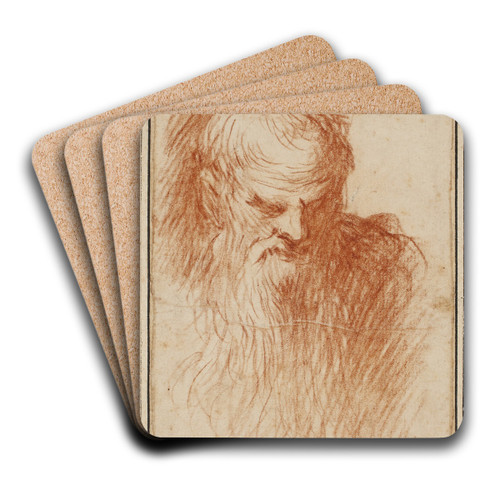 Hovedet af en skgget mand by Jacopo Palma il Giovane Art Drink Coaster set