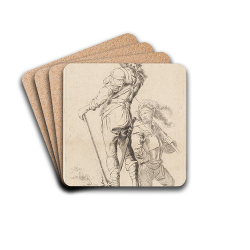 Two Soldiers, One Seen From Behind, Holding a Club by Salvator Rosa Drink Coasters - set of 4