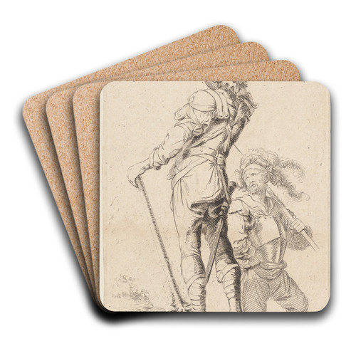 Two Soldiers, One Seen From Behind, Holding a Club by Salvator Rosa Art Drink Coaster set